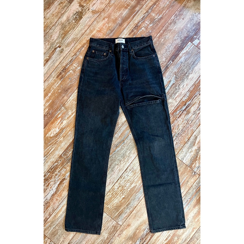 AGOLDE Lana Slice Jean High Rise Straight Leg Black Denim Size 25
